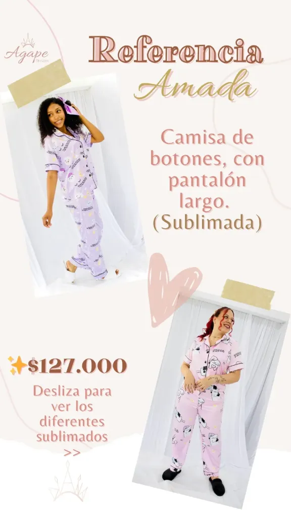 PIJAMA Rf: Amada (camisa pantalón sublimada)
